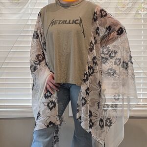 Graphic Tee with Sheer Floral Kimono - Olive & Black